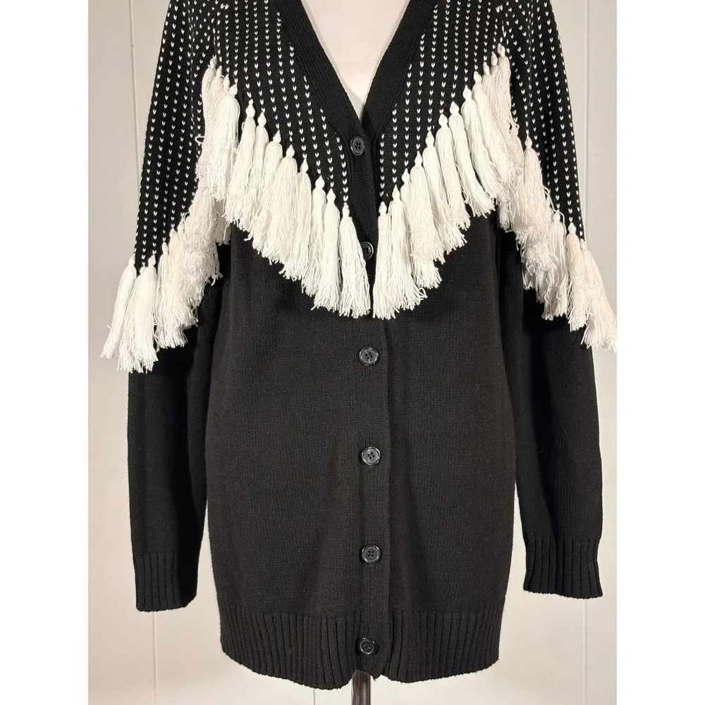 Vintage Y2K 90s Fringe Cardigan Sweater M Retro Gothic Western Coastal Casual